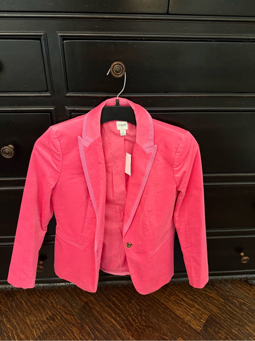 J. Crew Hot Pink Velvet Blazer with Contrast Trim
